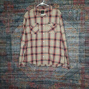 RVCA mens red blue khaki Regular fit plaid flannel button shirt L